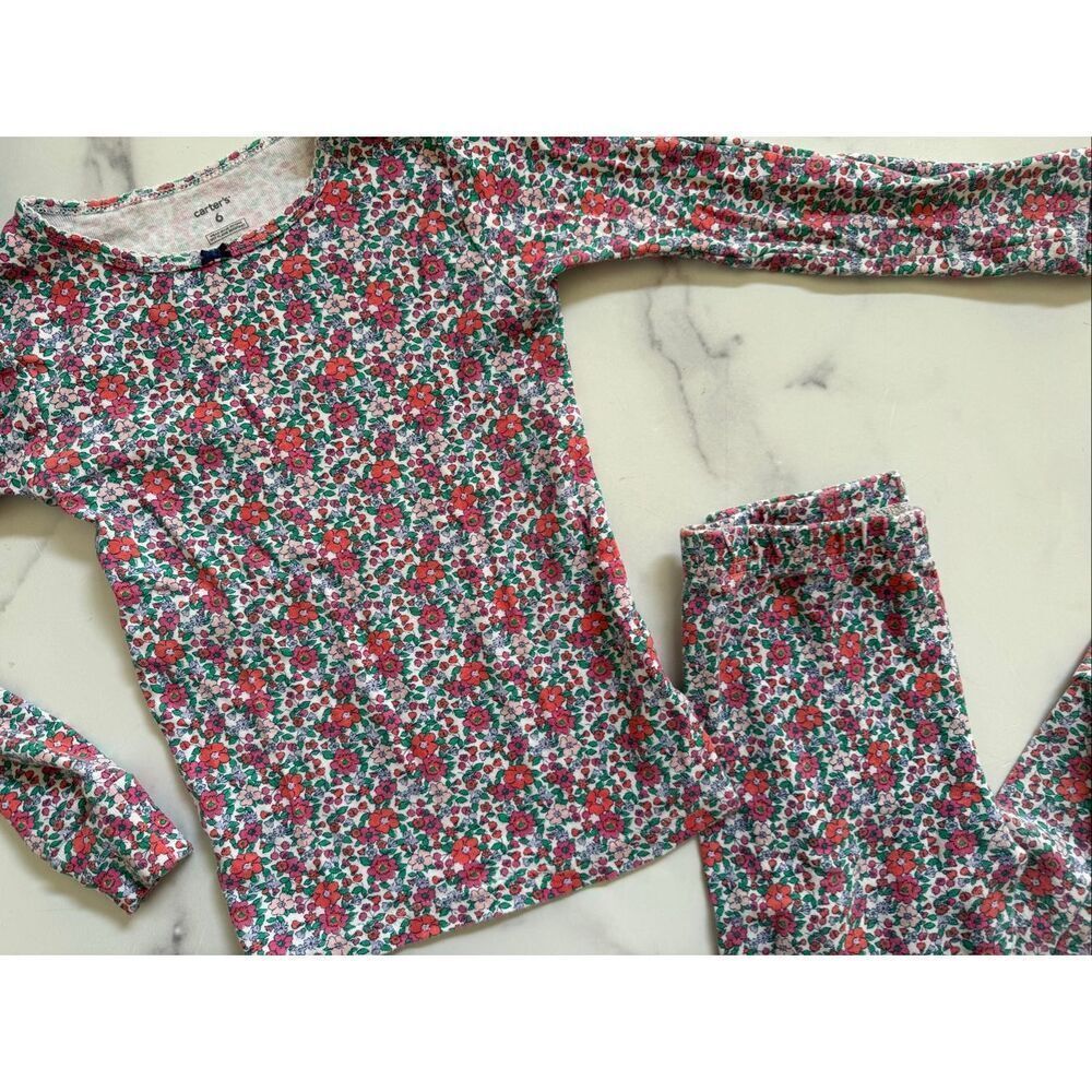 Carters girls size 6 floral field 2 pc set long sleeve cotton with pants snug fi